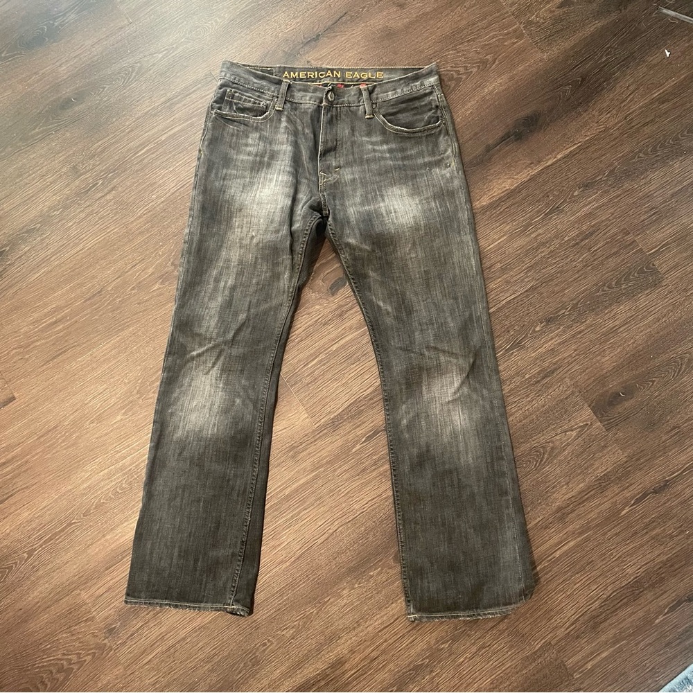 AMERICAN EAGLE DISTRESSED GRAY WASH JEANS MENS SZ 33/32 VINTAGE